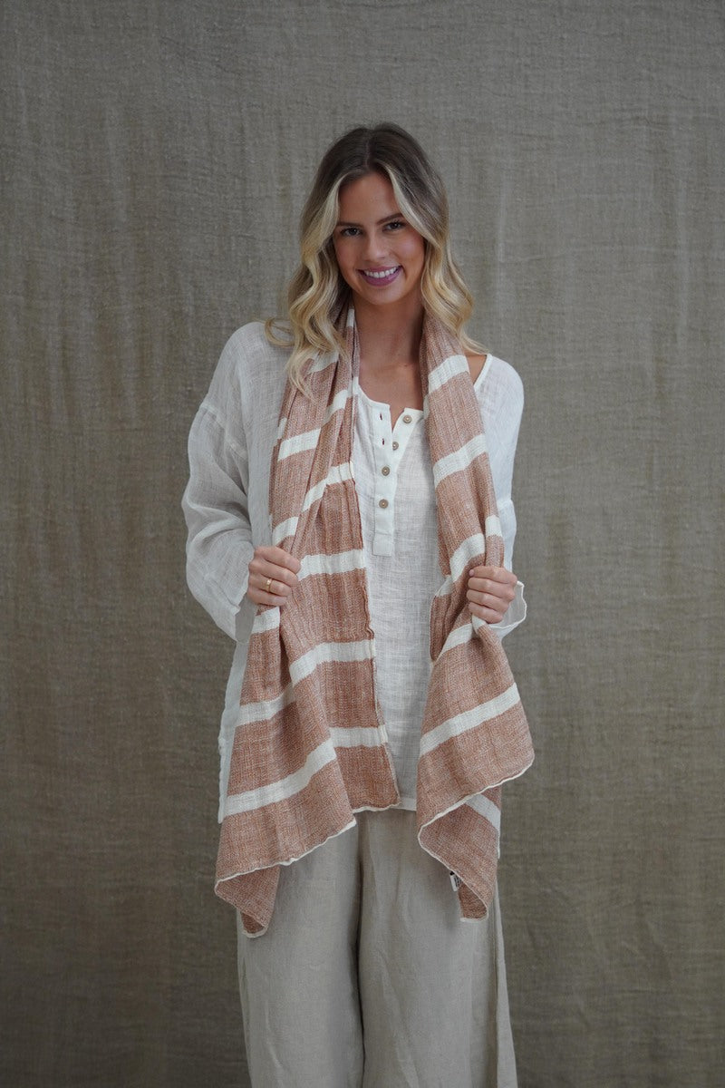 Kelly Scarf Rust & White Stripe