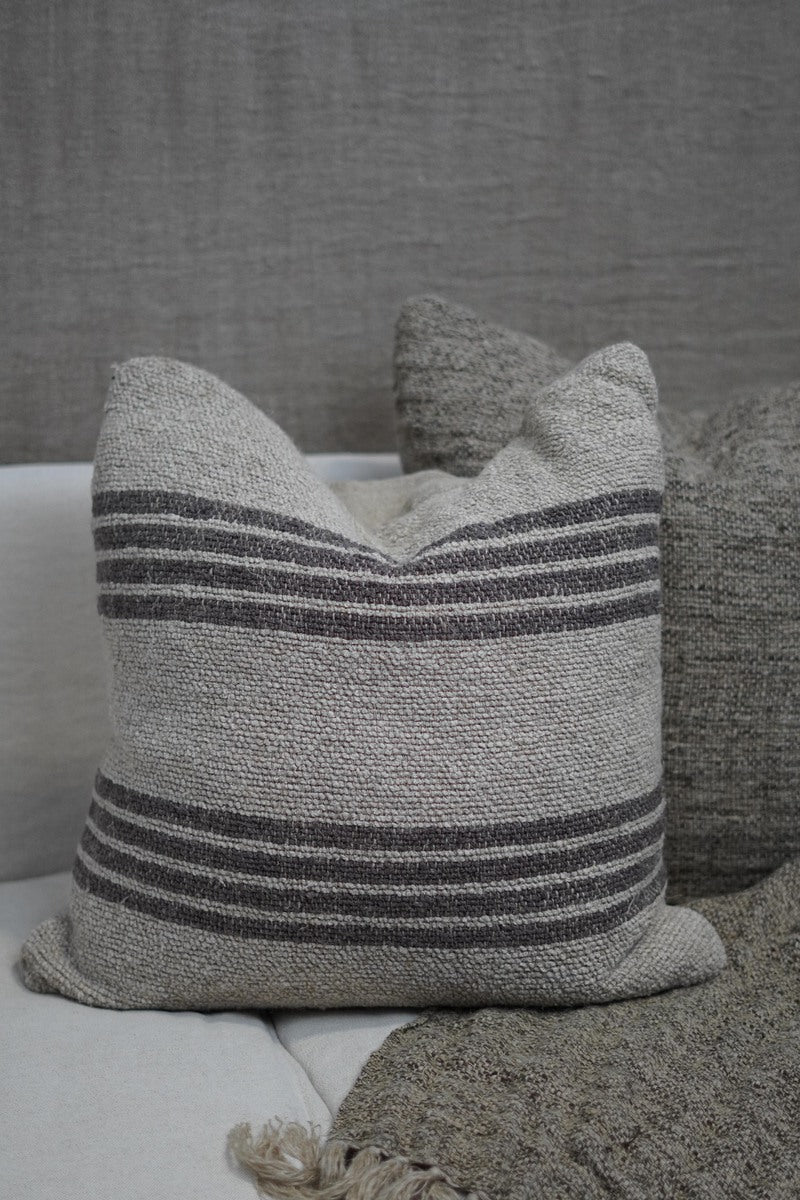 Jacob Linen Cushion Cover With Button Closure Charcoal Stripe 60X60Cm