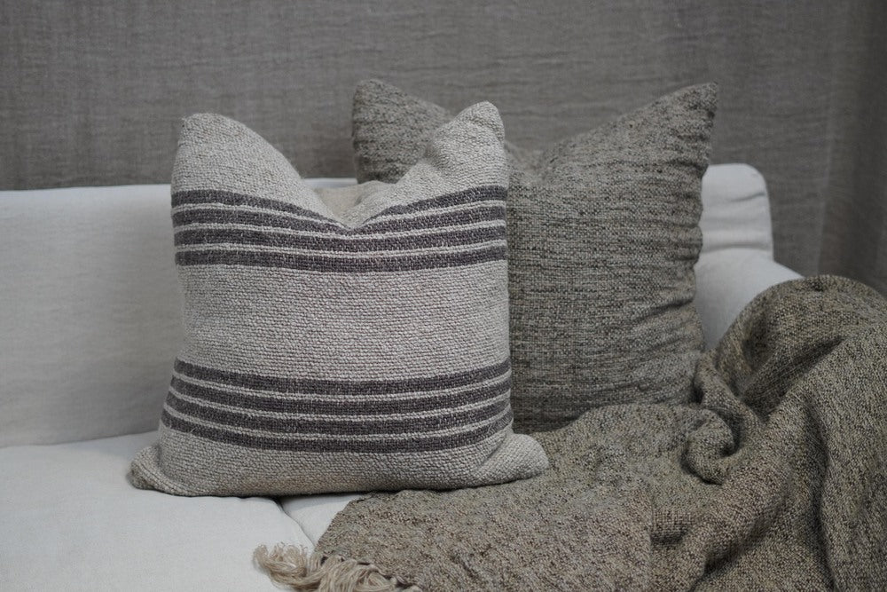 Jacob Linen Cushion Cover With Button Closure Charcoal Stripe 60X60Cm