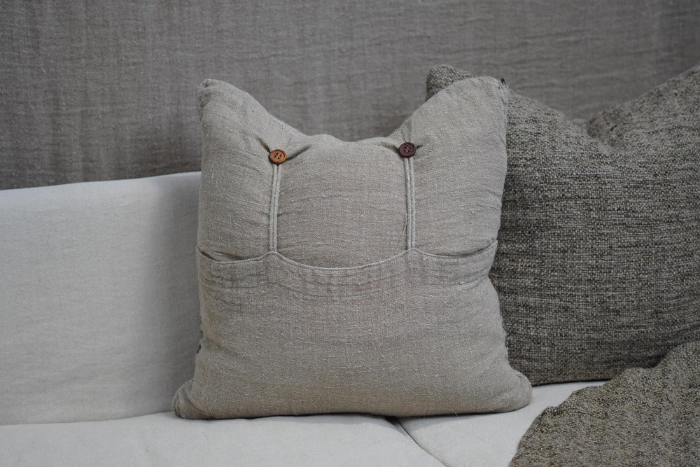 Jacob Linen Cushion Cover With Button Closure Charcoal Stripe 60X60Cm