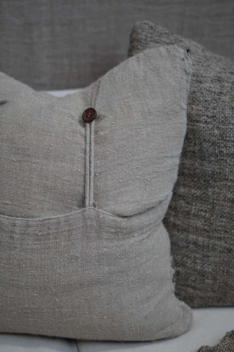 Jacob Linen Cushion Cover With Button Closure Charcoal Stripe 60X60Cm