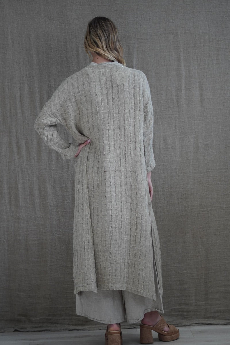 Audrey Long Linen Cardigan Natural Spaced Vertical