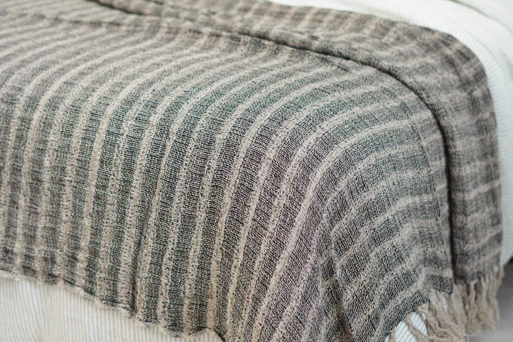 Audrey Linen Bed Throw Black & Natural