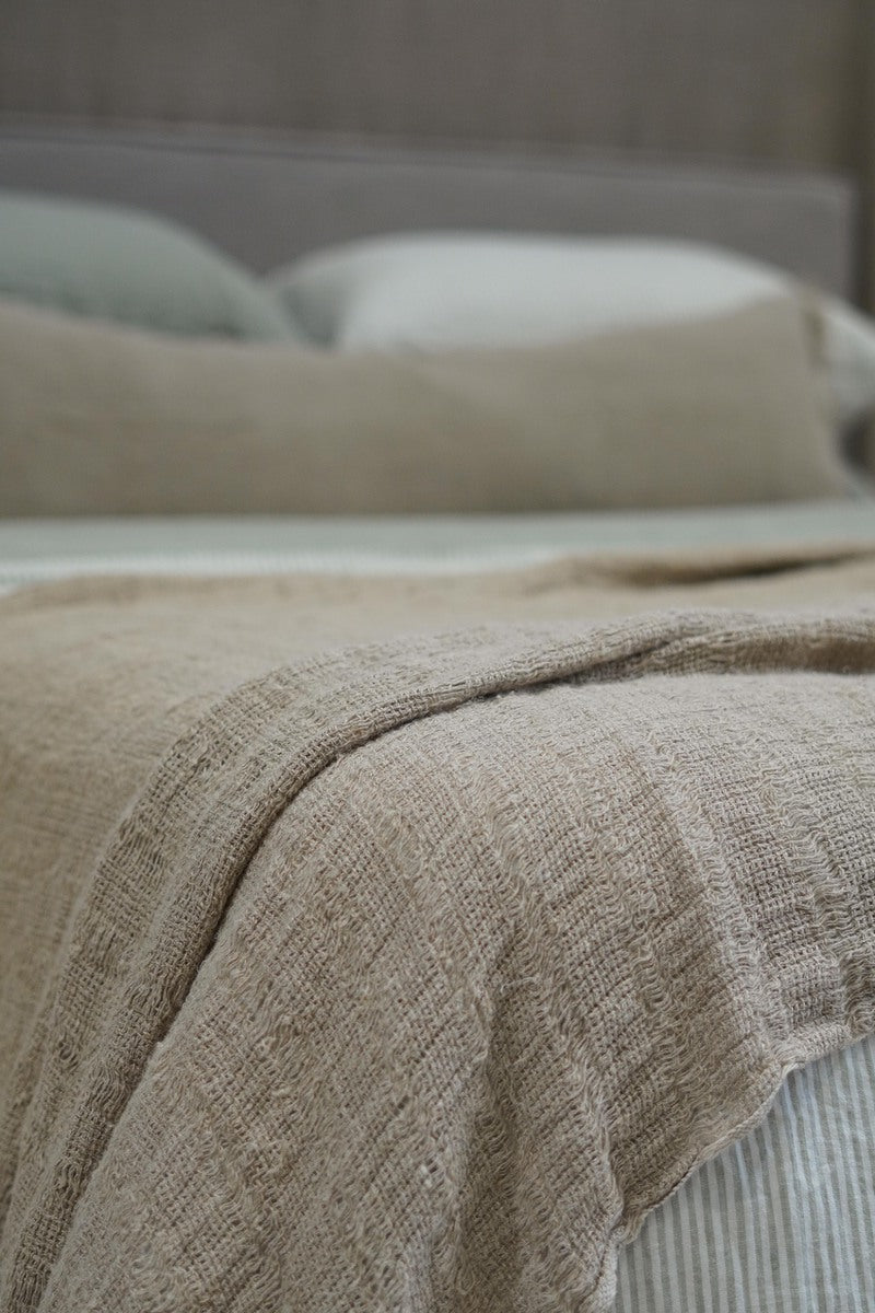 Audrey Linen Bed Throw Spaced Natural