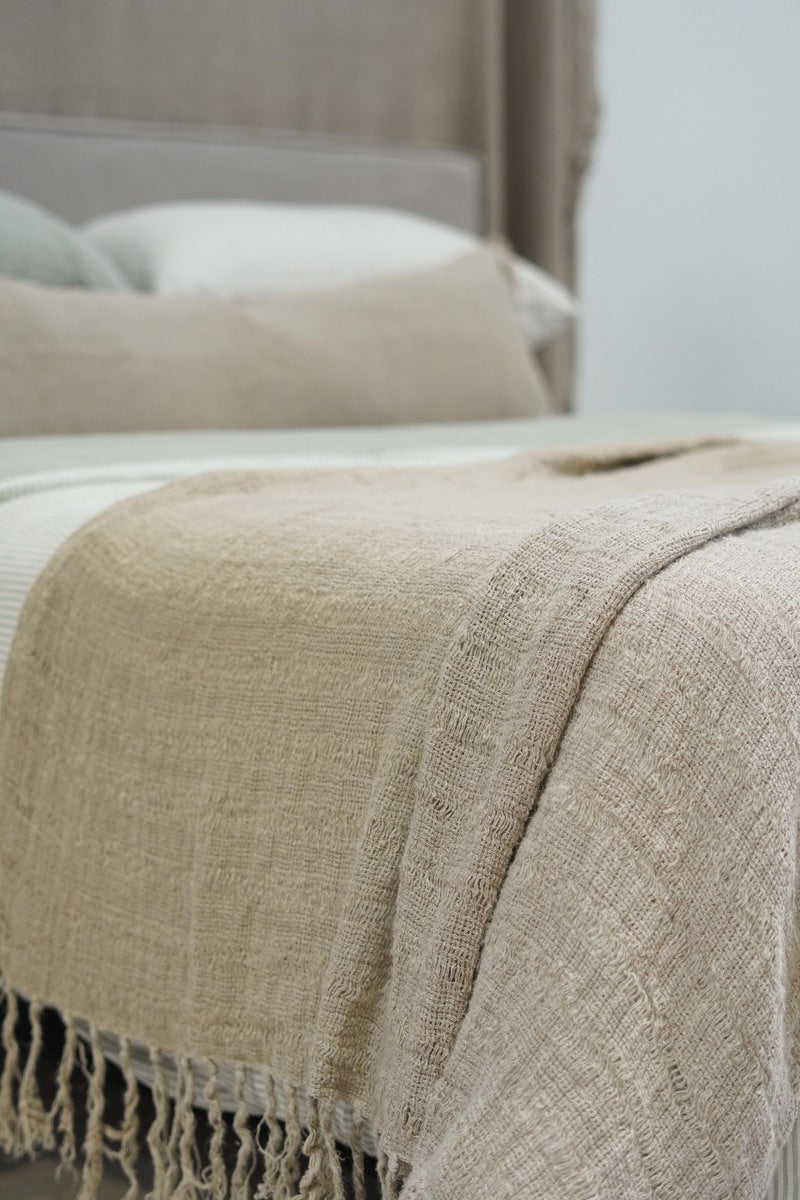 Audrey Linen Bed Throw Spaced Natural