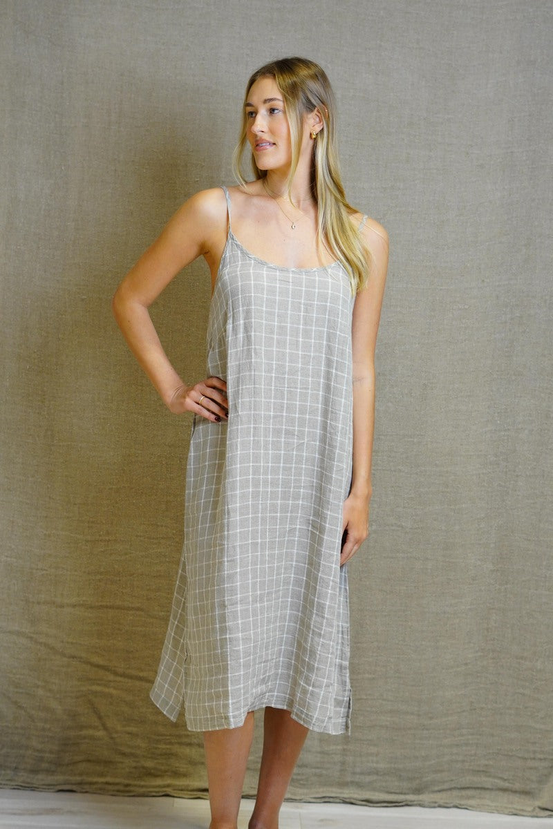 Ashley Long Linen Slip Dress Venti Taupe