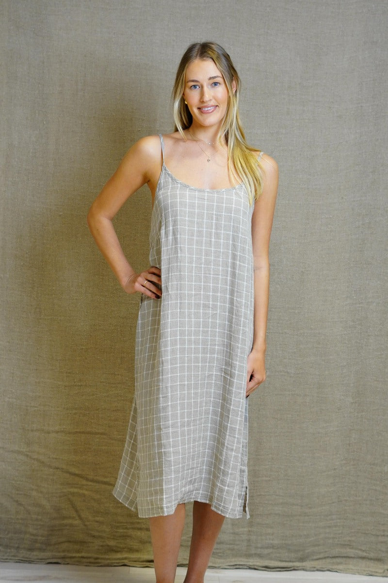 Ashley Long Linen Slip Dress Venti Taupe