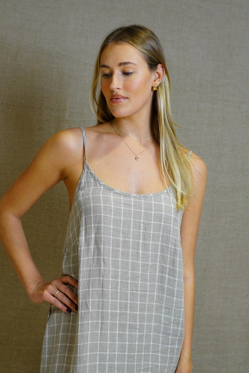 Ashley Long Linen Slip Dress Venti Taupe