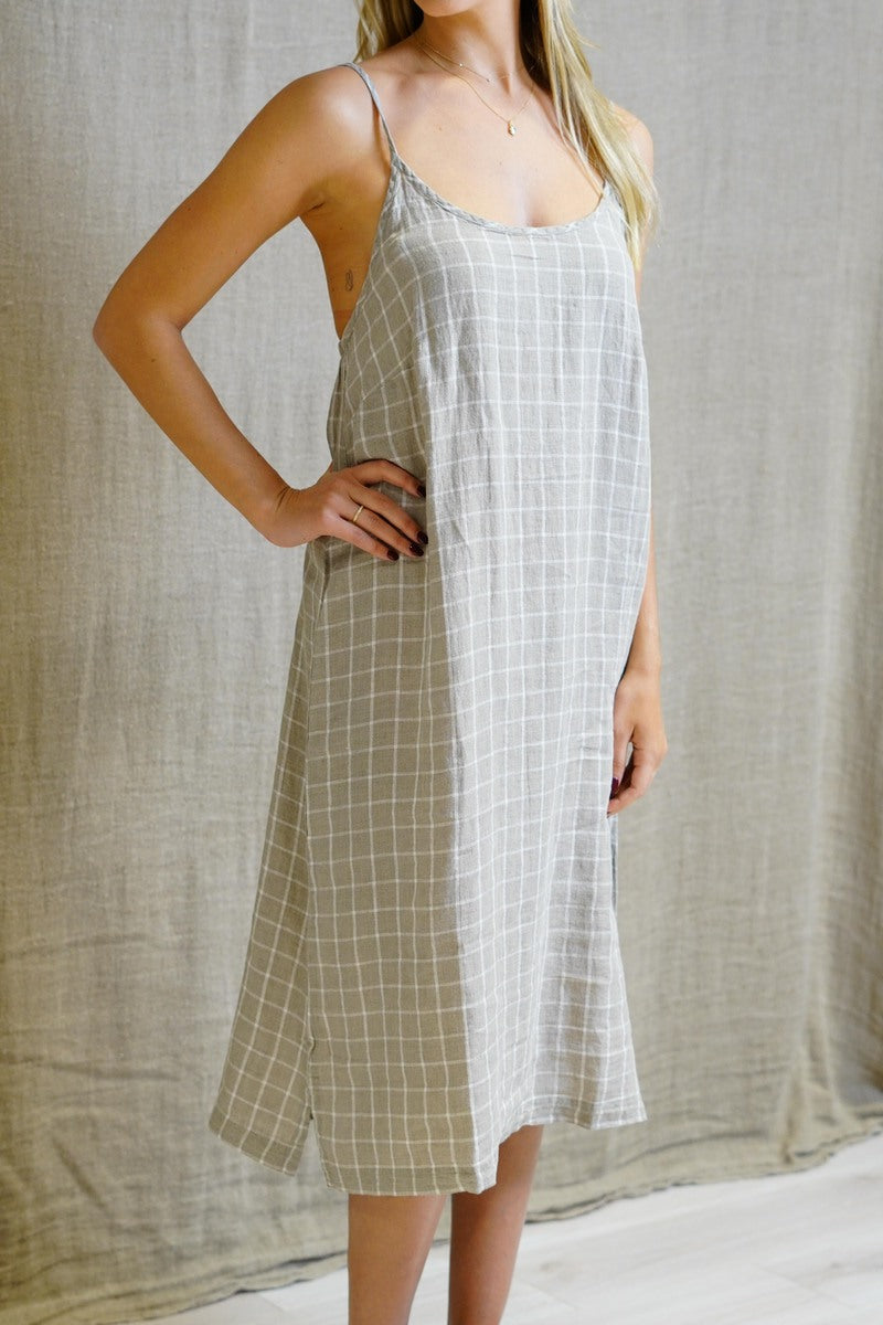 Ashley Long Linen Slip Dress Venti Taupe