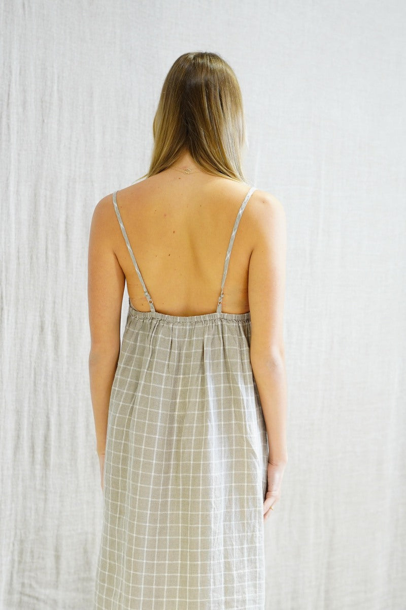 Ashley Long Linen Slip Dress Venti Taupe