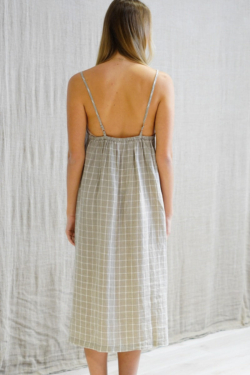 Ashley Long Linen Slip Dress Venti Taupe