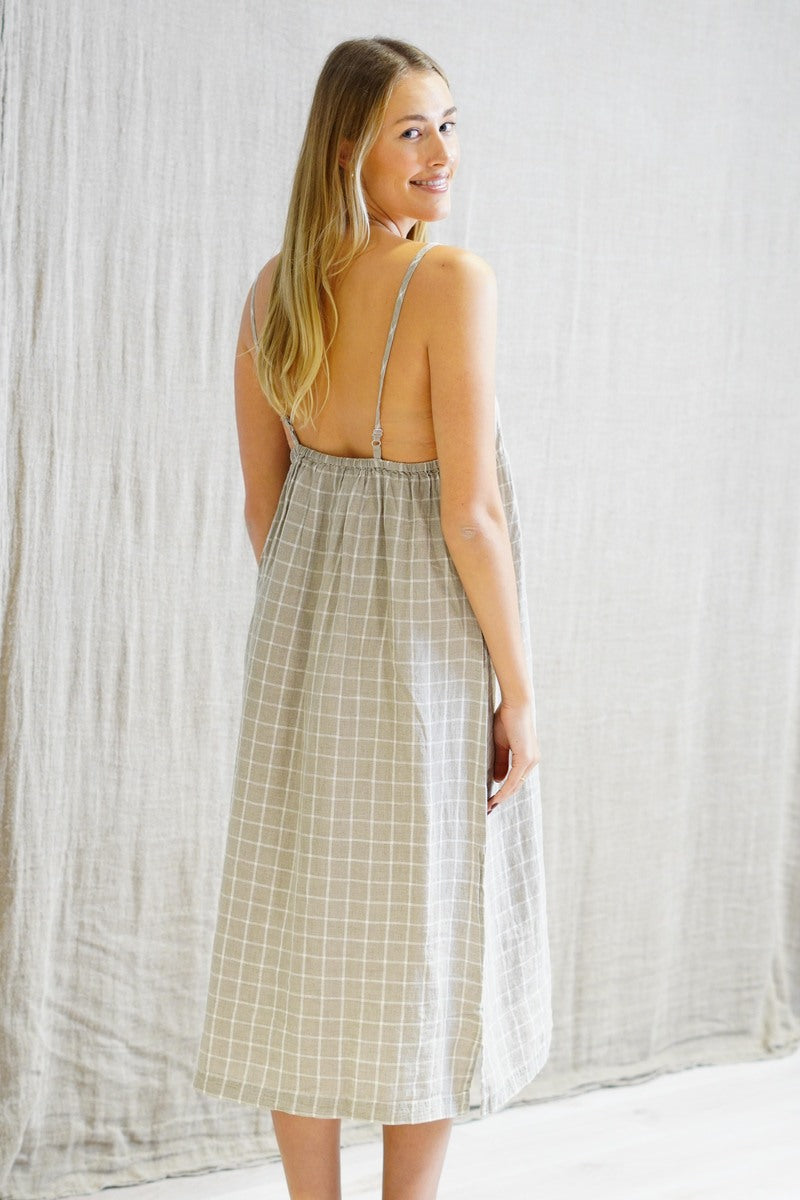 Ashley Long Linen Slip Dress Venti Taupe