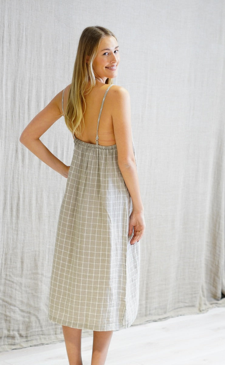 Ashley Long Linen Slip Dress Venti Taupe