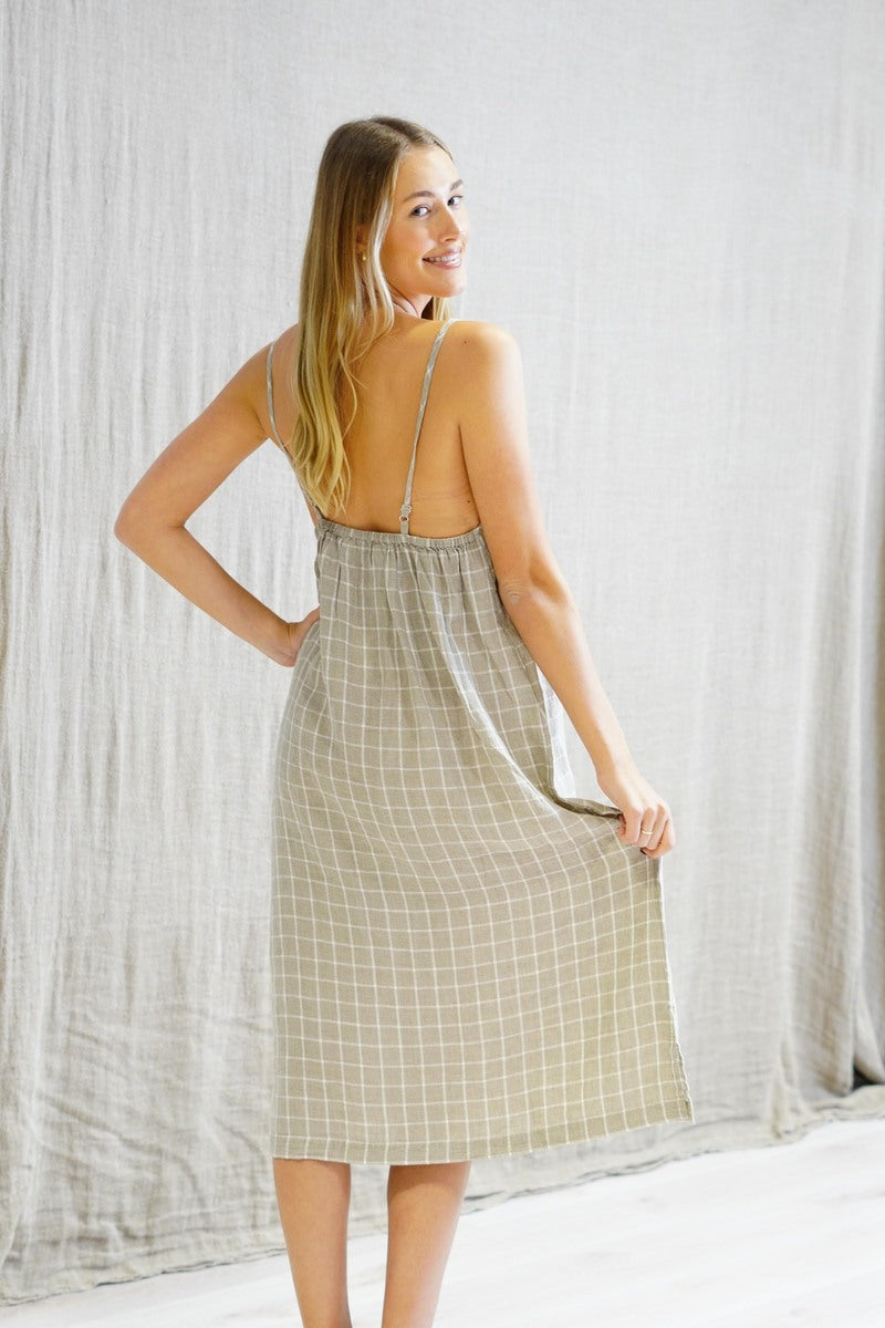Ashley Long Linen Slip Dress Venti Taupe