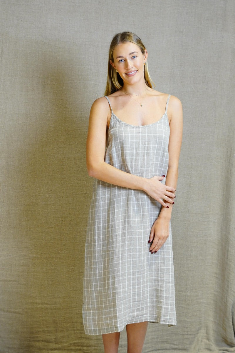 Ashley Long Linen Slip Dress Venti Taupe