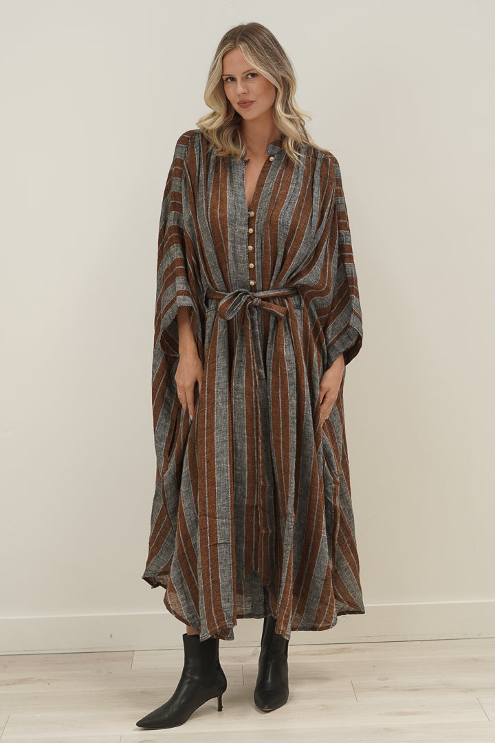 Donna Dress Grey & Rust Stripe