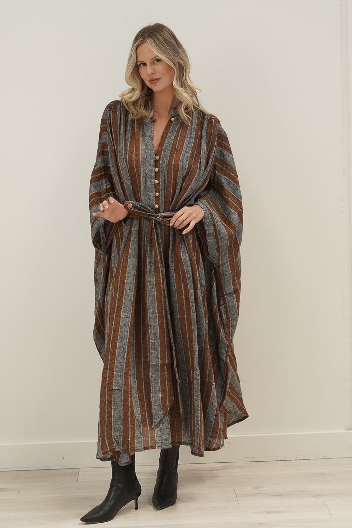 Donna Dress Grey & Rust Stripe