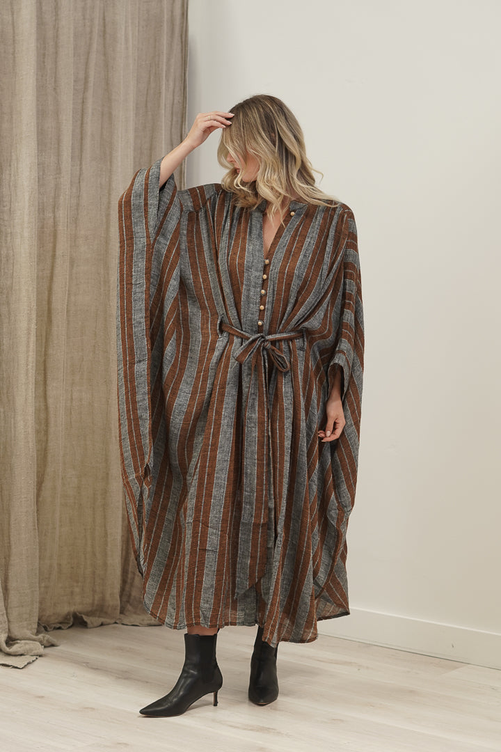 Donna Dress Grey & Rust Stripe