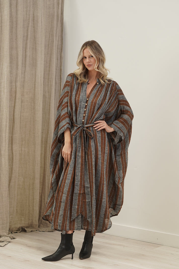 Donna Dress Grey & Rust Stripe