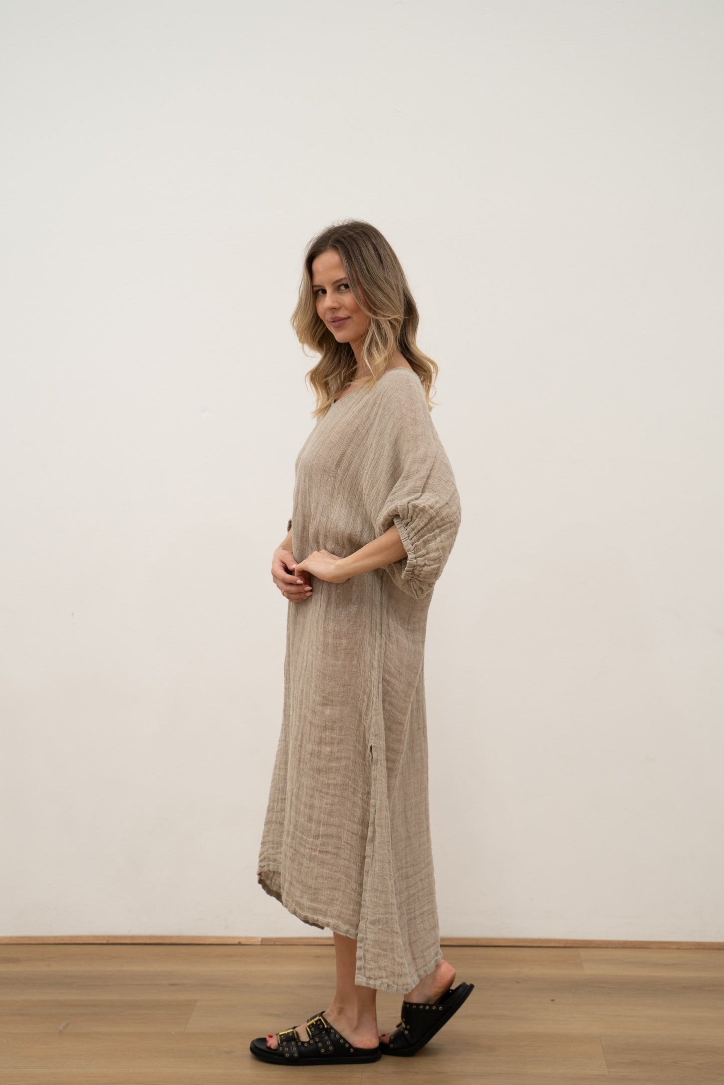 Rosa Elasticised Sleeves Kaftan Natural