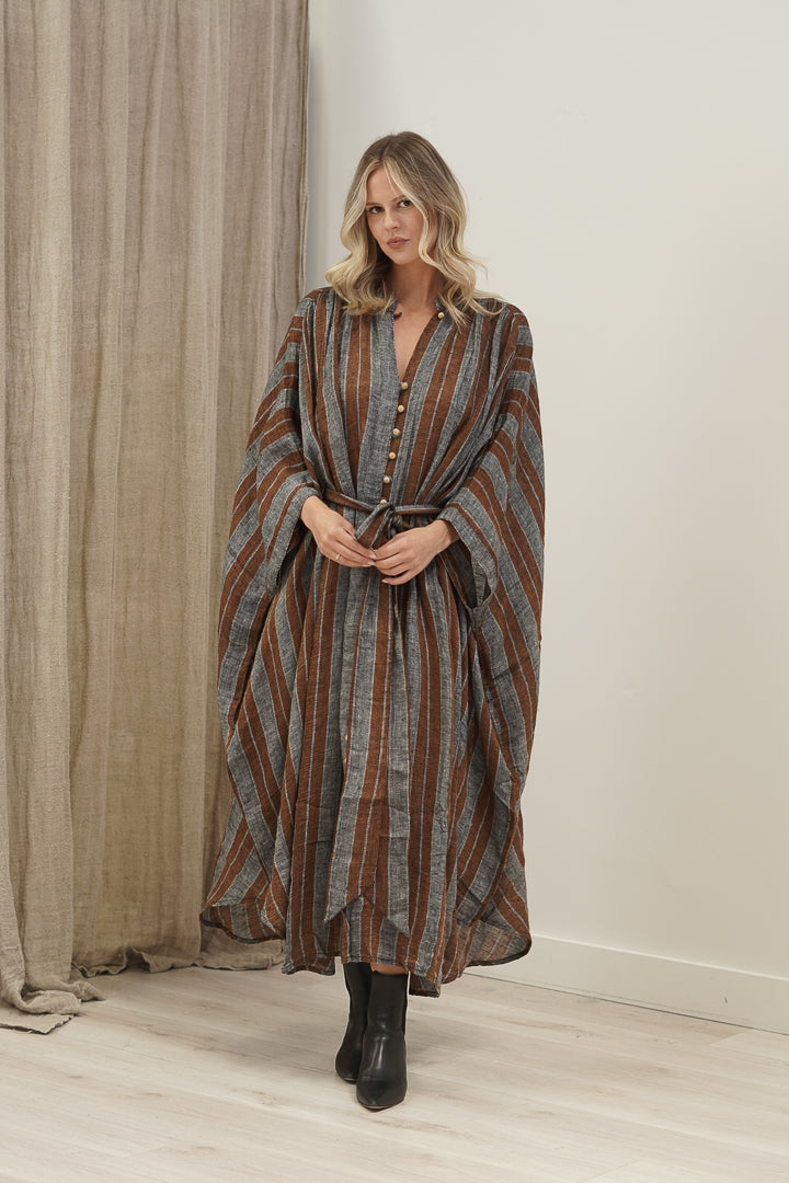 Donna Dress Grey & Rust Stripe