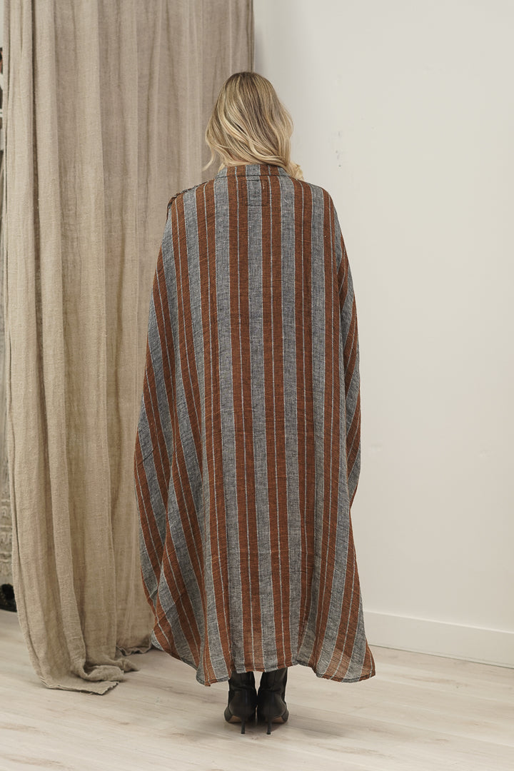 Donna Dress Grey & Rust Stripe