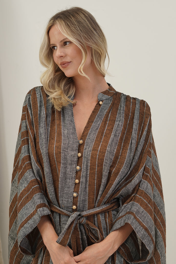 Donna Dress Grey & Rust Stripe
