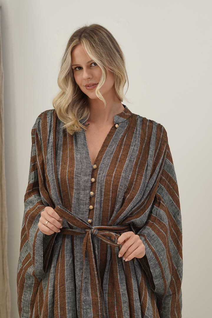 Donna Dress Grey & Rust Stripe