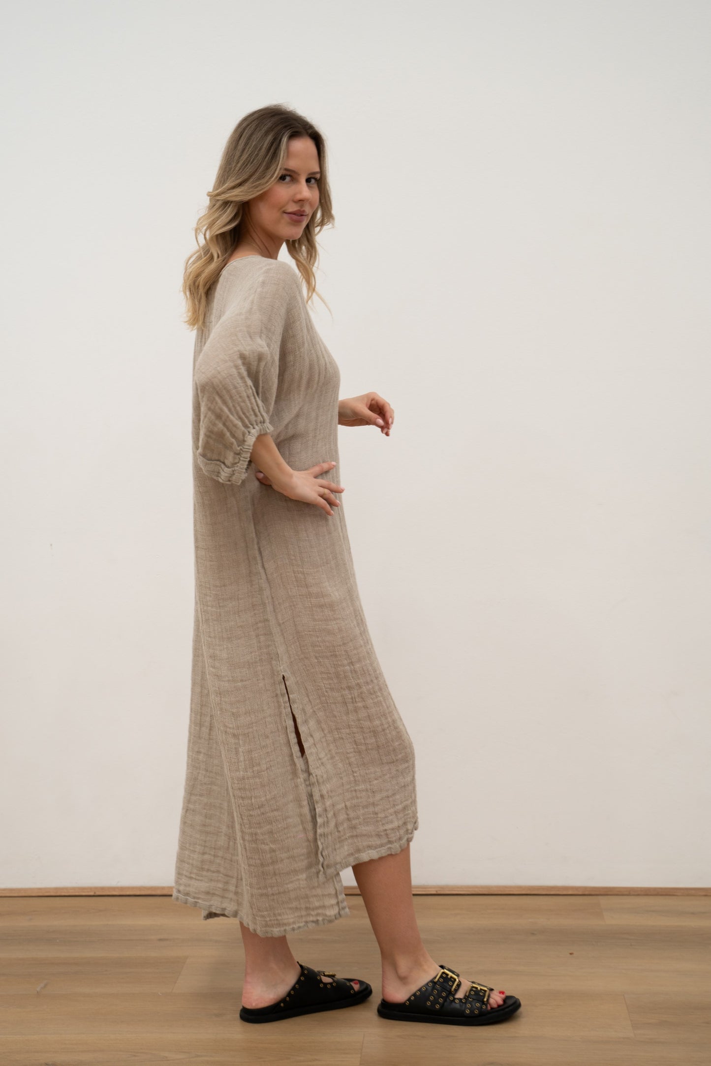Rosa Elasticised Sleeves Kaftan Natural