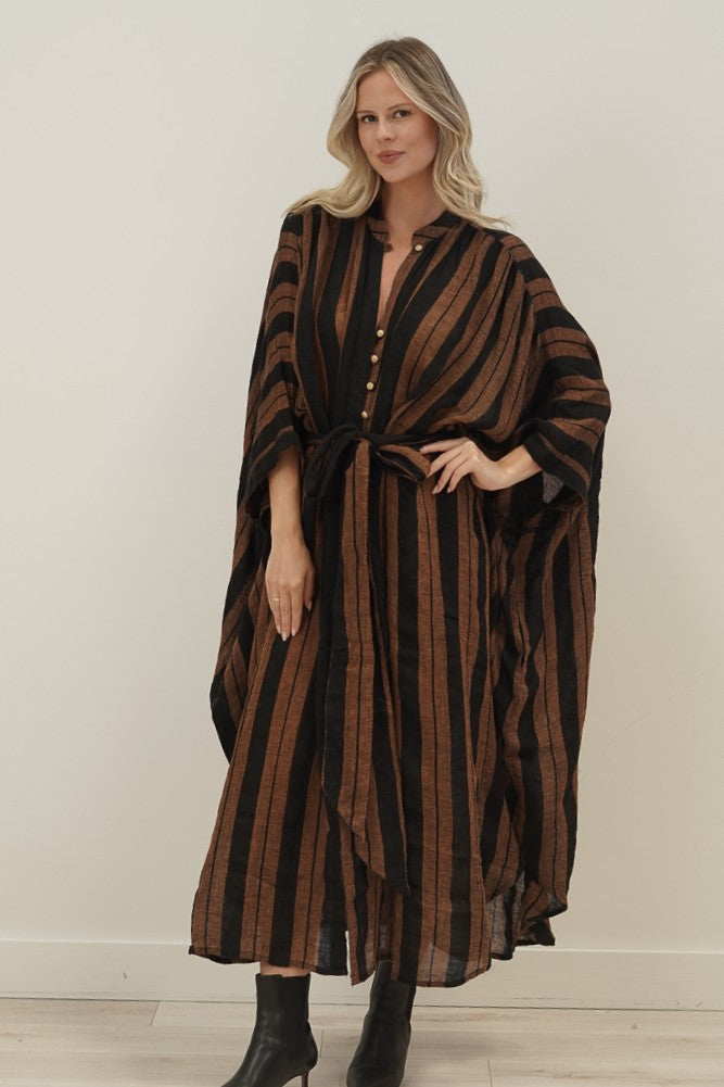 Donna Dress Black & Rust Stripe