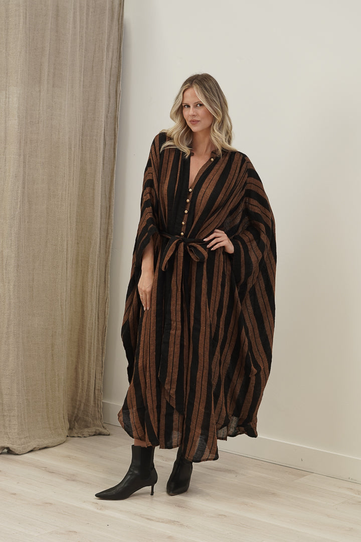 Donna Dress Black & Rust Stripe