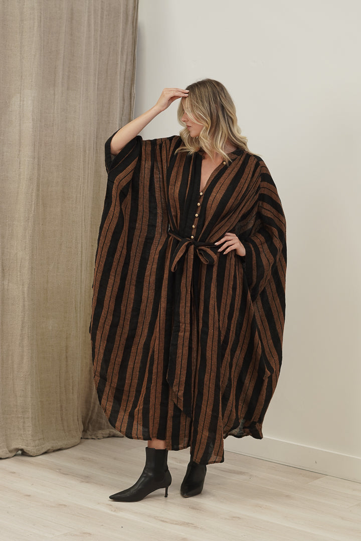 Donna Dress Black & Rust Stripe