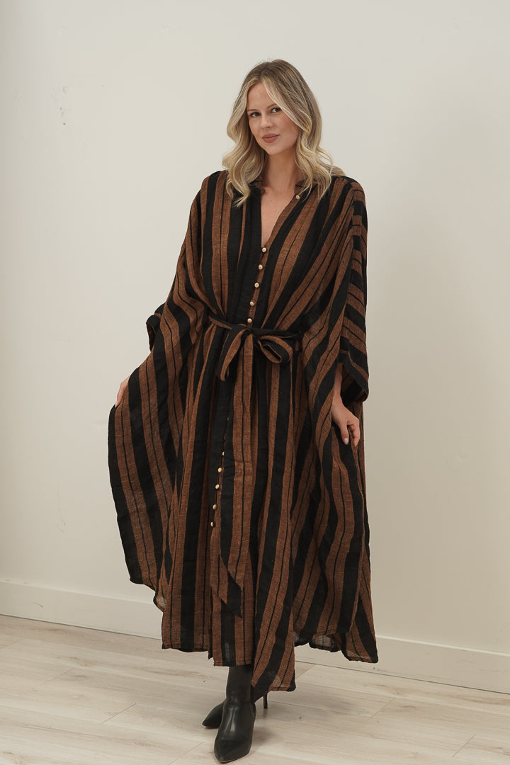 Donna Dress Black & Rust Stripe