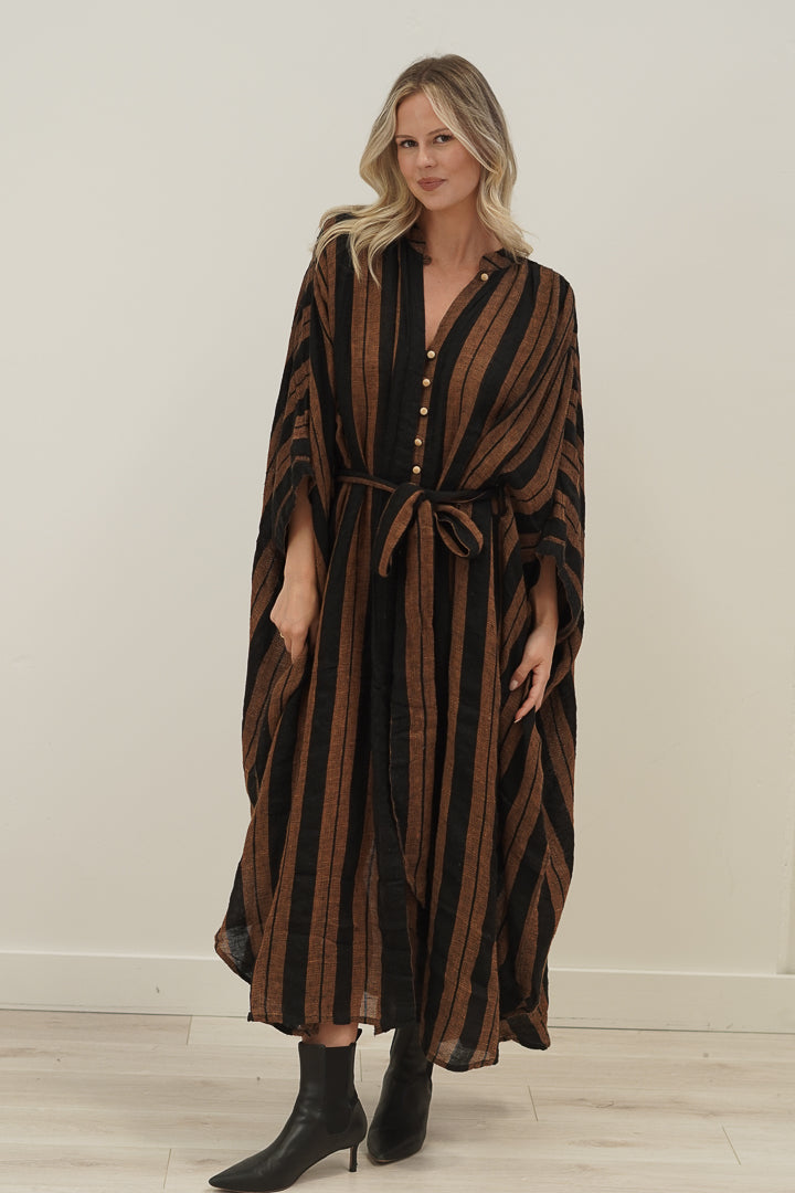 Donna Dress Black & Rust Stripe