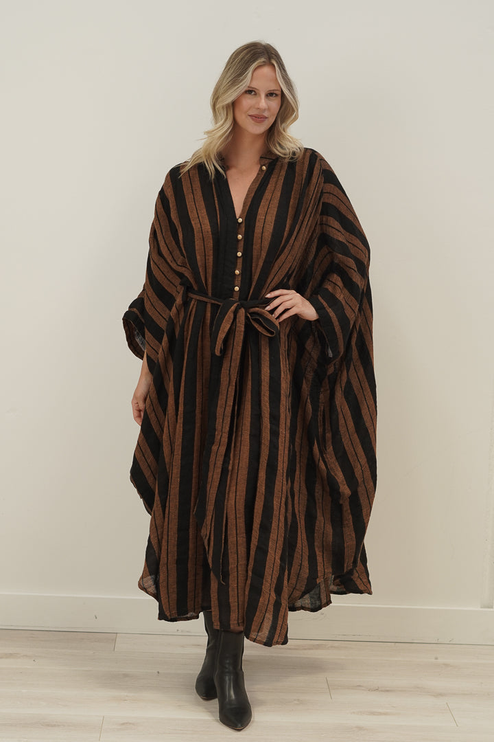 Donna Dress Black & Rust Stripe