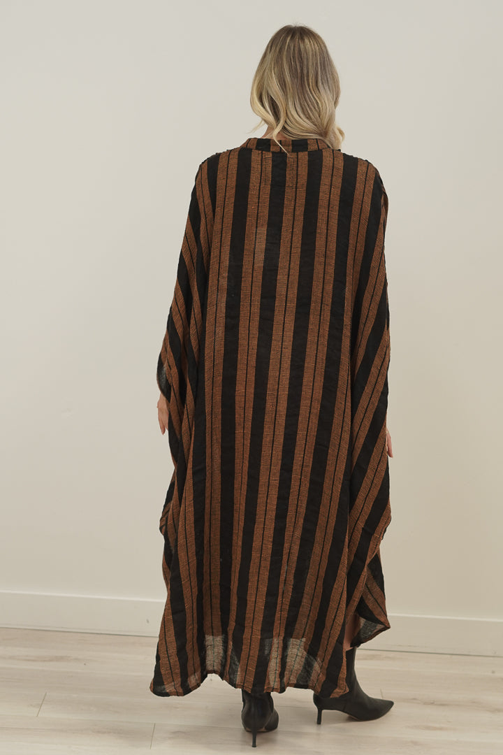 Donna Dress Black & Rust Stripe