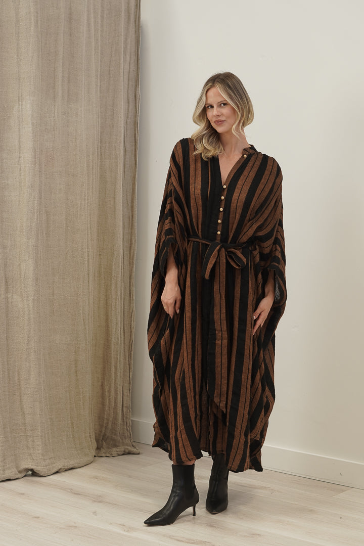 Donna Dress Black & Rust Stripe