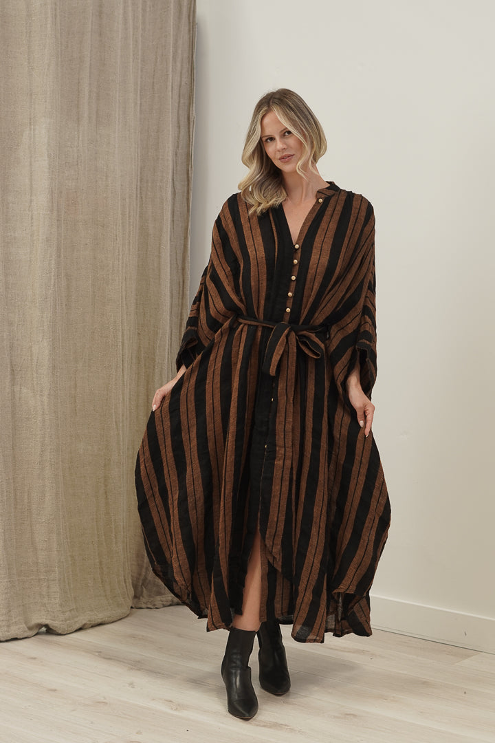 Donna Dress Black & Rust Stripe
