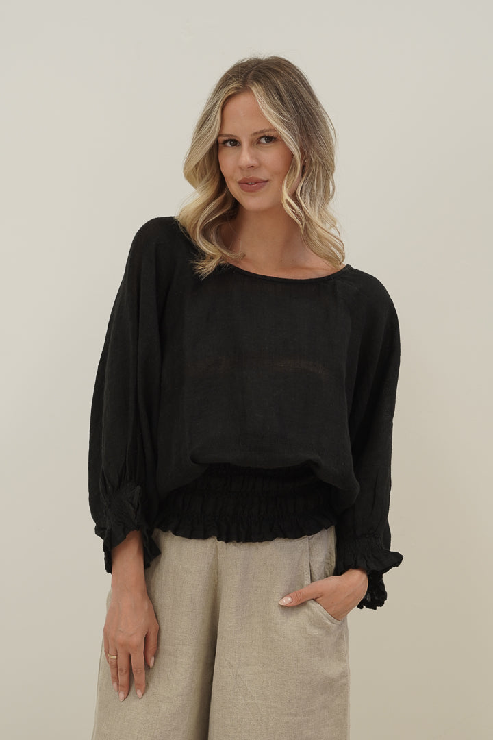 Serena Shirred Hem Top Black Combo