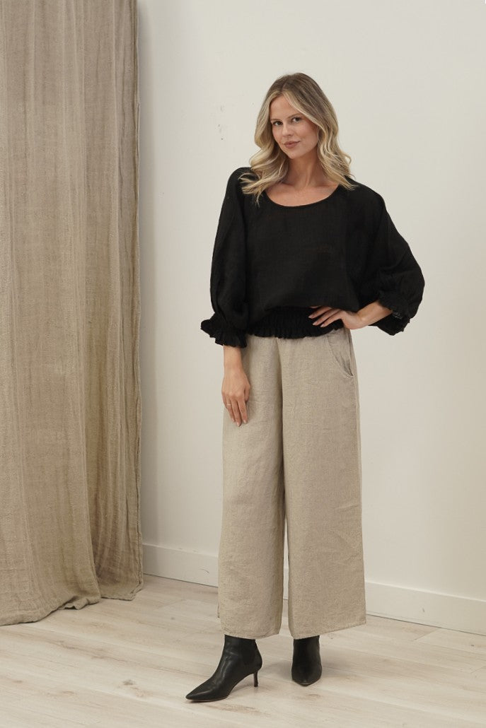 Serena Shirred Hem Top Black Combo