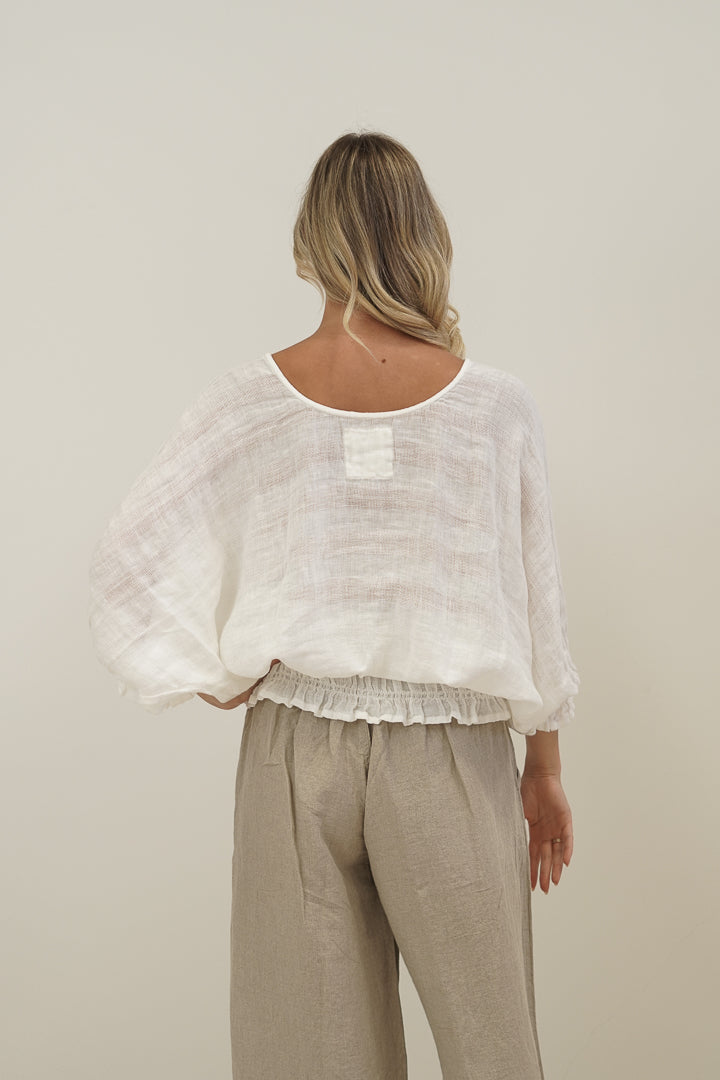 Serena Shirred Hem Top White Combo