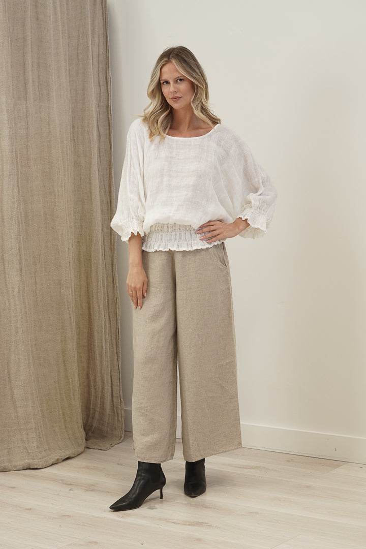 Serena Shirred Hem Top White Combo