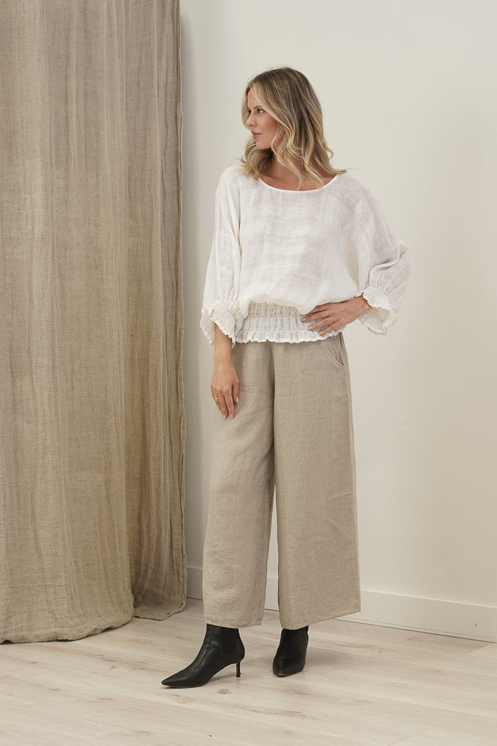 Serena Shirred Hem Top White Combo