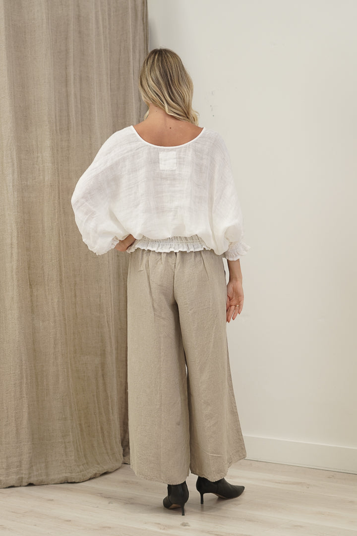 Serena Shirred Hem Top White Combo