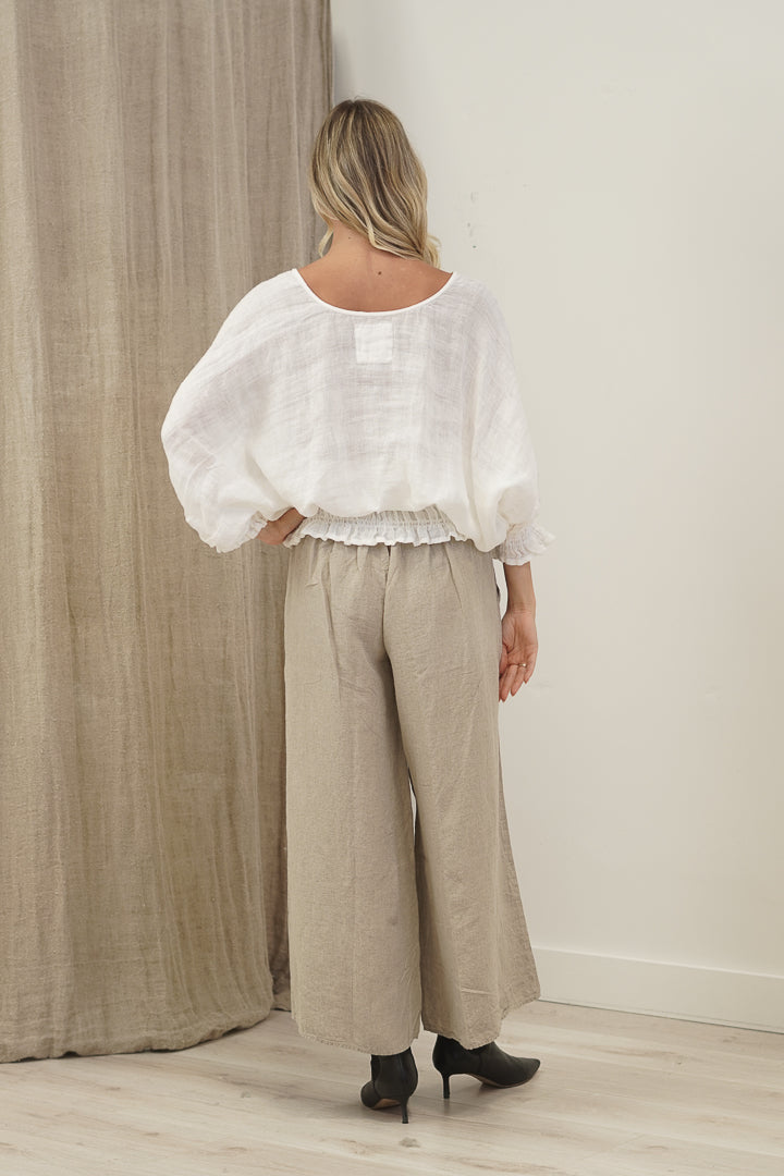 Serena Shirred Hem Top White Combo
