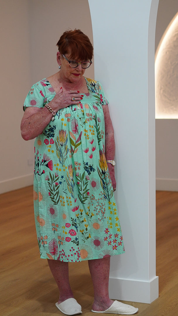 Protea Print Nightie Turquoise