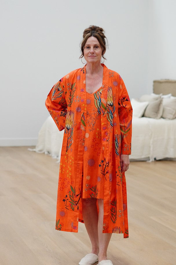 Protea Print Kimono Orange