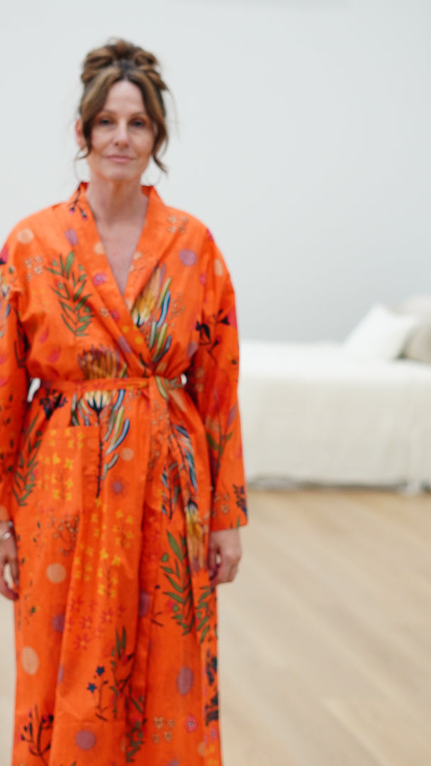 Protea Print Kimono Orange