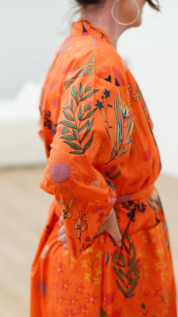 Protea Print Kimono Orange
