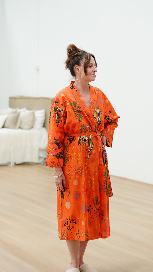 Protea Print Kimono Orange